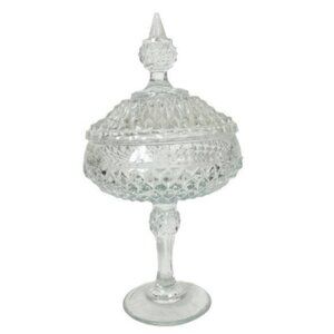 Vintage Indiana glass Diamond point large candy pedestal Dish with lid 12” tall